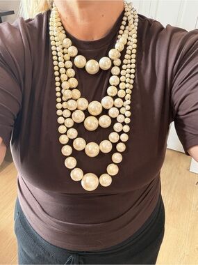 Oversized Multi-Strand Cream Pearl Statement Necklace